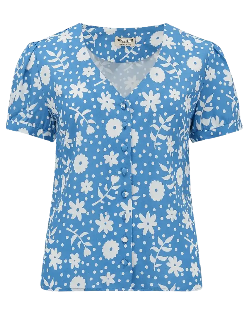 Blusa Viola Blue Vintage Block Floral