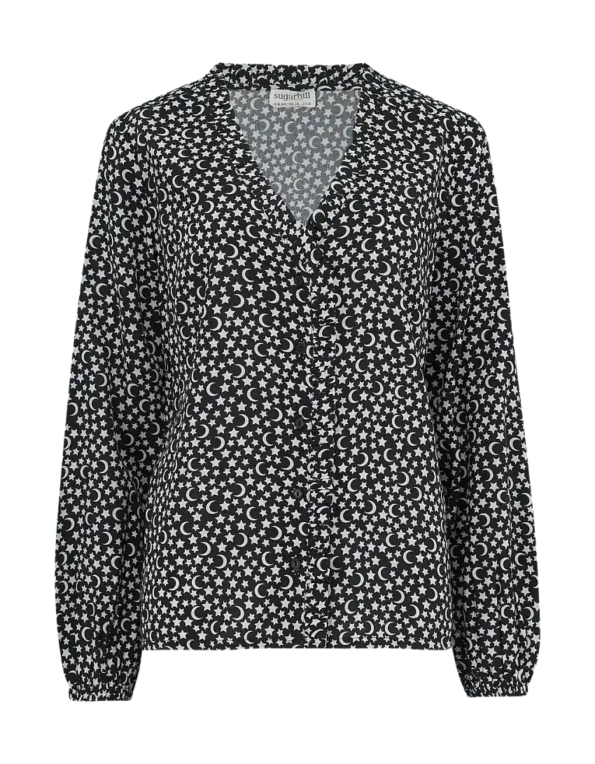 Camisa Alicia Frill Edge Monochrome Moons & Stars