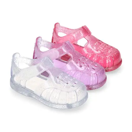 Cangrejera clásica niñas en colores gloss glitter con cierre adherente para Playa y Piscina.