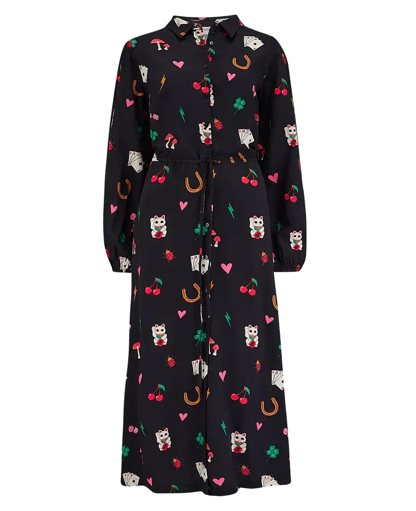 Vestido SUGARHILL Dottie Maxi Camisero Black Lucky Charms