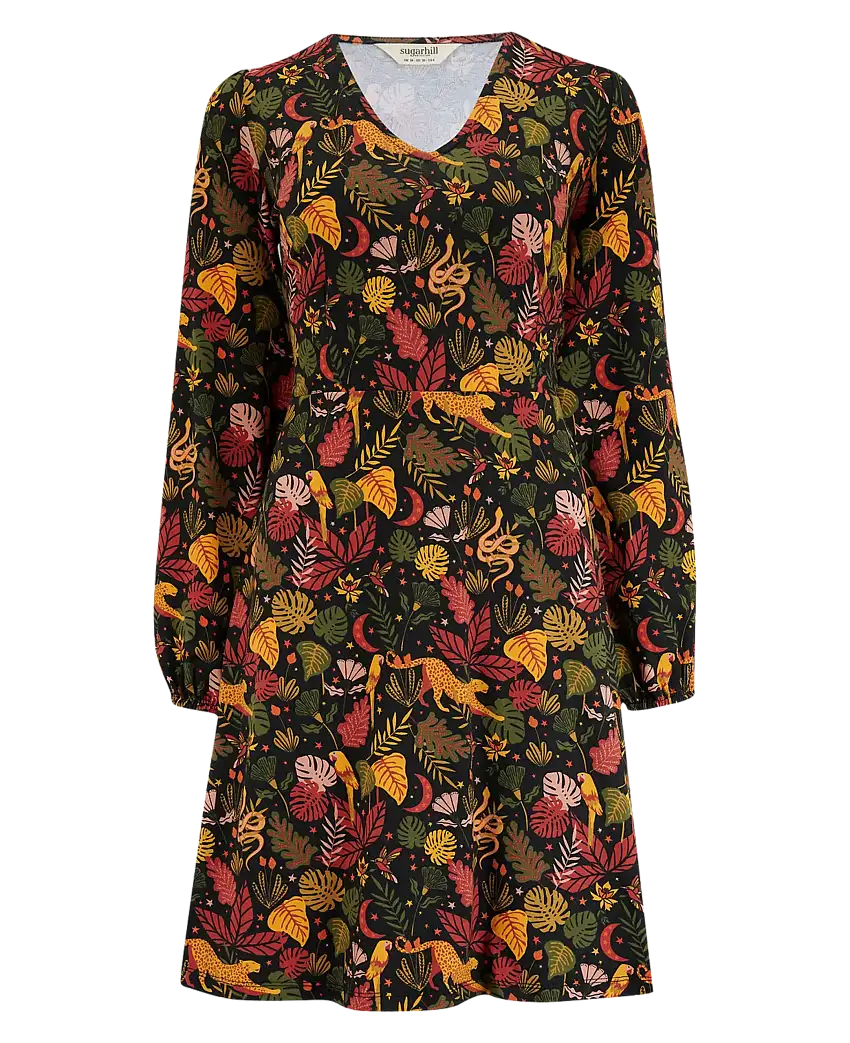 Vestido SUGARHILL Floriane Mini Black Earth Toned Jungle