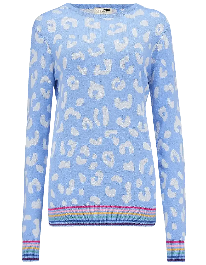 Jersey Callie Blue & White Leopard With Rainbow
