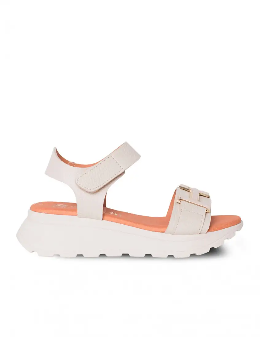 OH MY SANDALIAS Sandalia Cuña Velcro Aplique Crudo