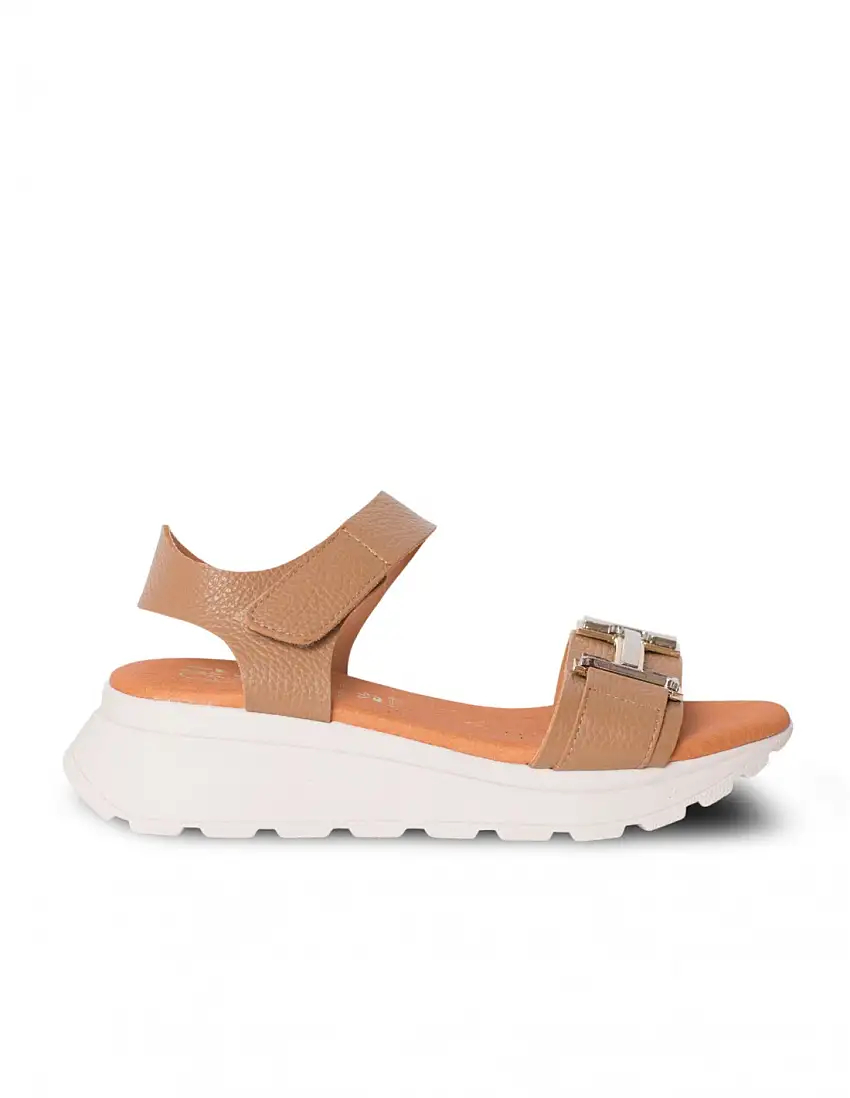 OH MY SANDALIAS Sandalia Cuña Velcro Aplique Taupe
