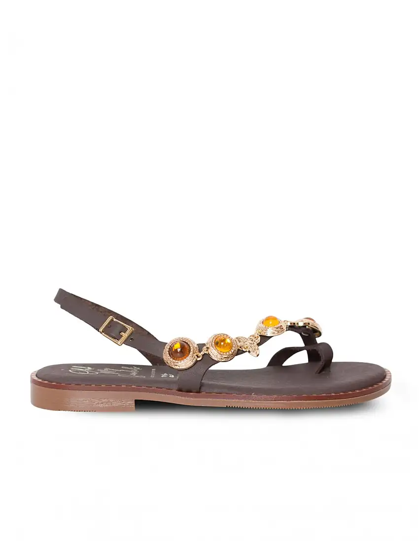 OH MY SANDALS Sandalia Esclava Abalorios Joya Marrón