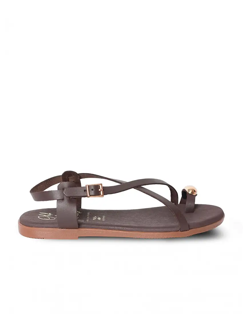OH MY SANDALS Sandalia Plana Anillo Piel Marrón