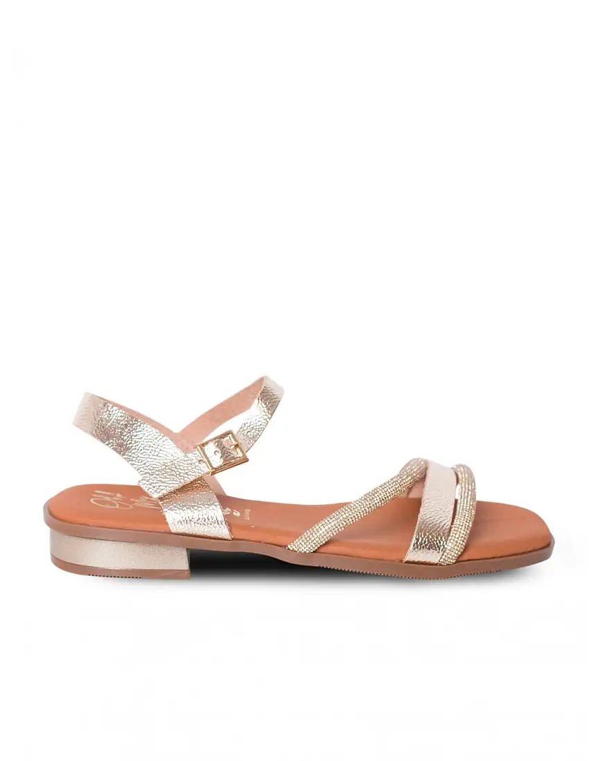 OH MY SANDALS Sandalia Plana Dorada Tiras Strass