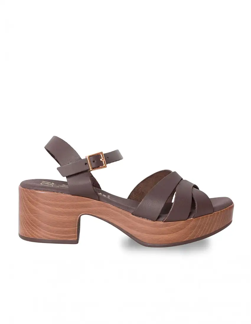 OH MY SANDALS Sandalia Tacón Madera Piel Chocolate