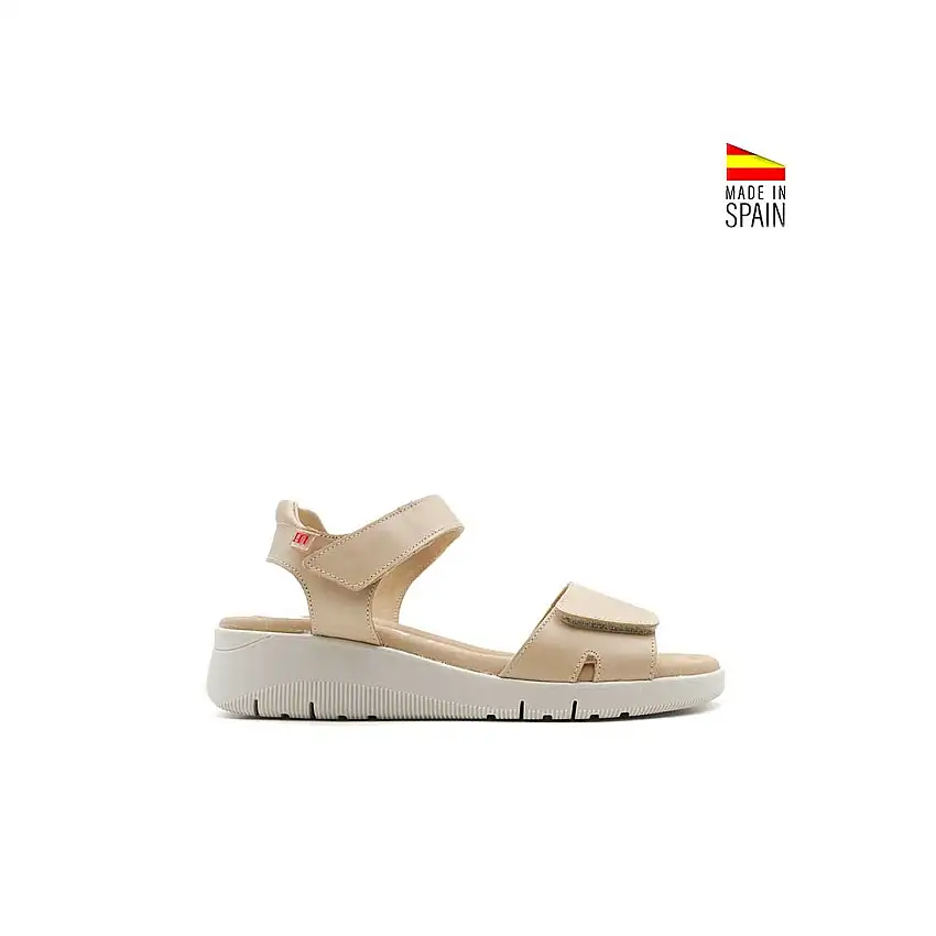 Sandalia casual velcros beige de piel