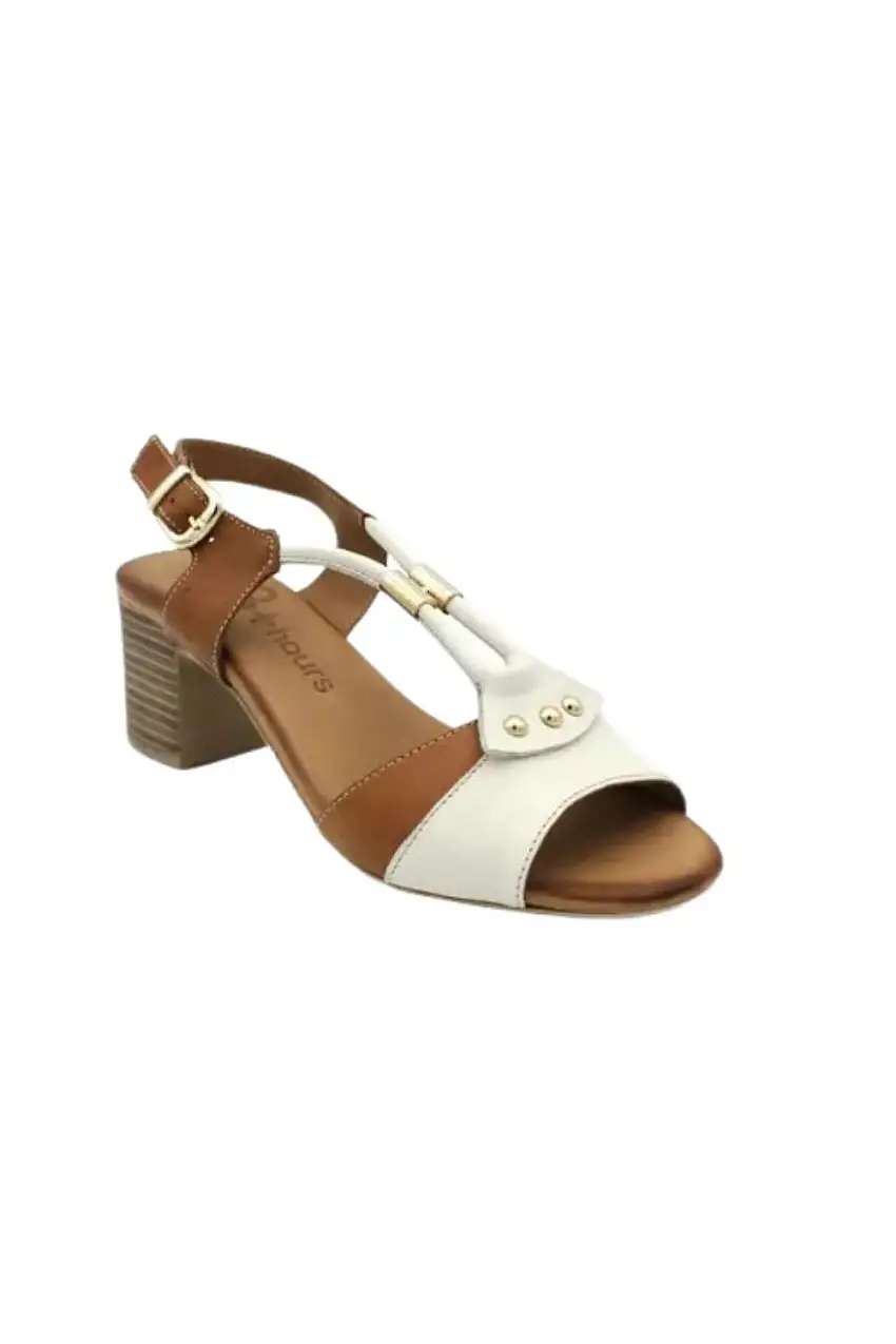 sandalias tacon 48horas crema-cuero 515006