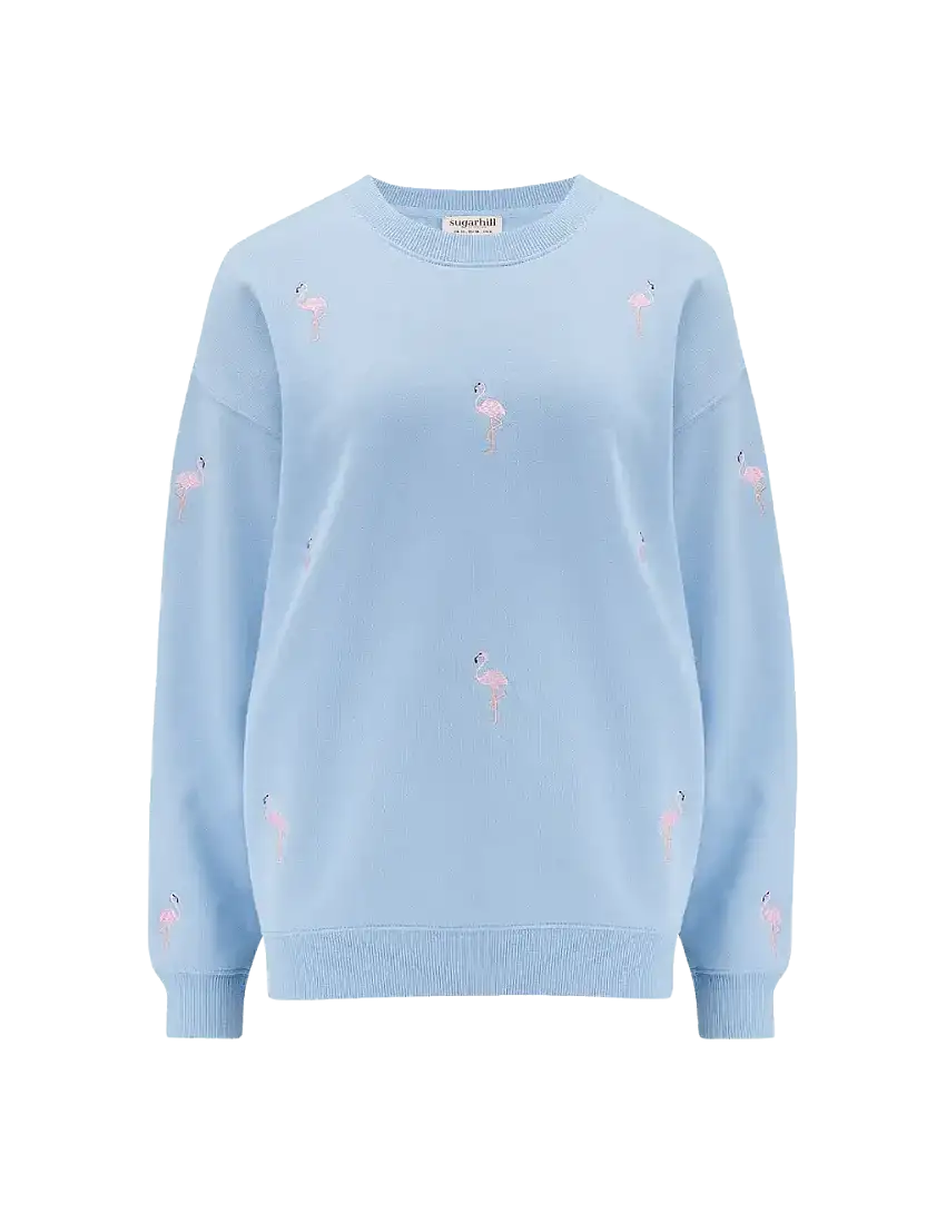 Sudadera Sugarhill Noah Blue Flamingo Embroidery