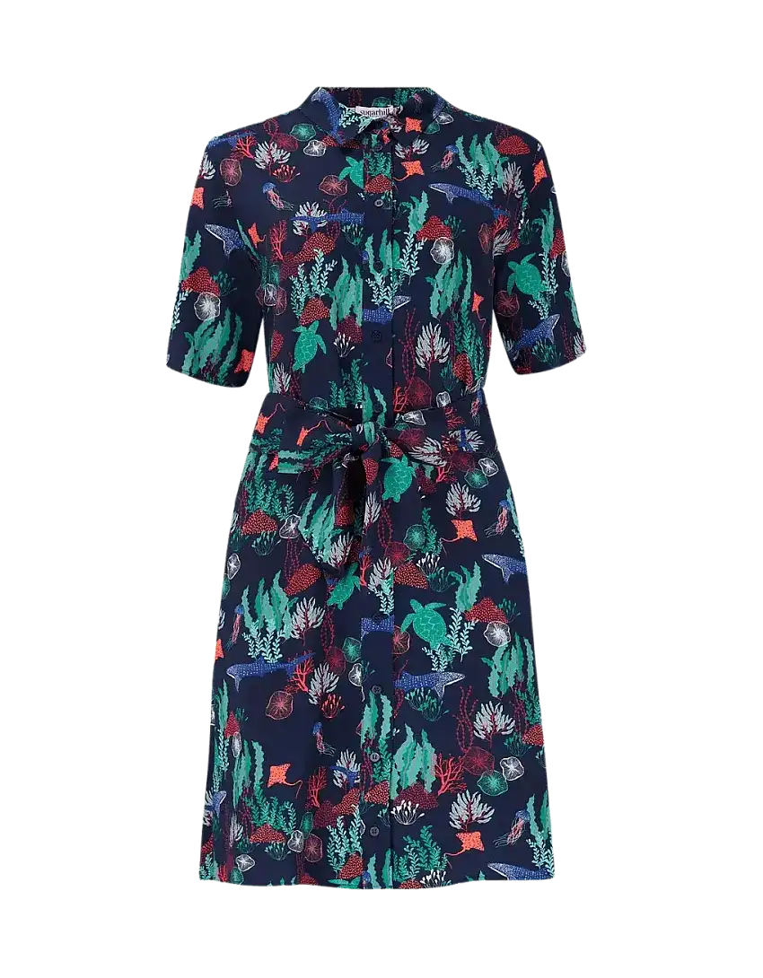 Vestido Camisero Sugarhill Dessie Navy Underwater Scene