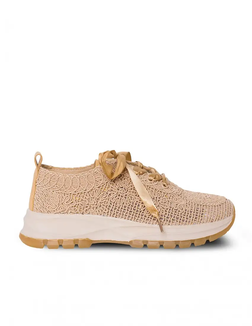 Zapatillas Vestir Crochet Lazo Taupe