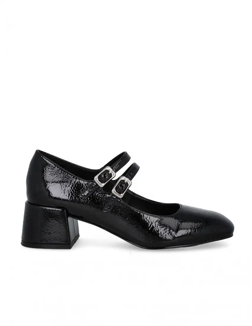 Zapato Hebillas Tacón Bajo Negro