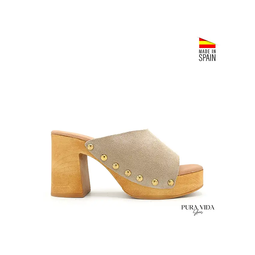 Zueco abierto beige serraje