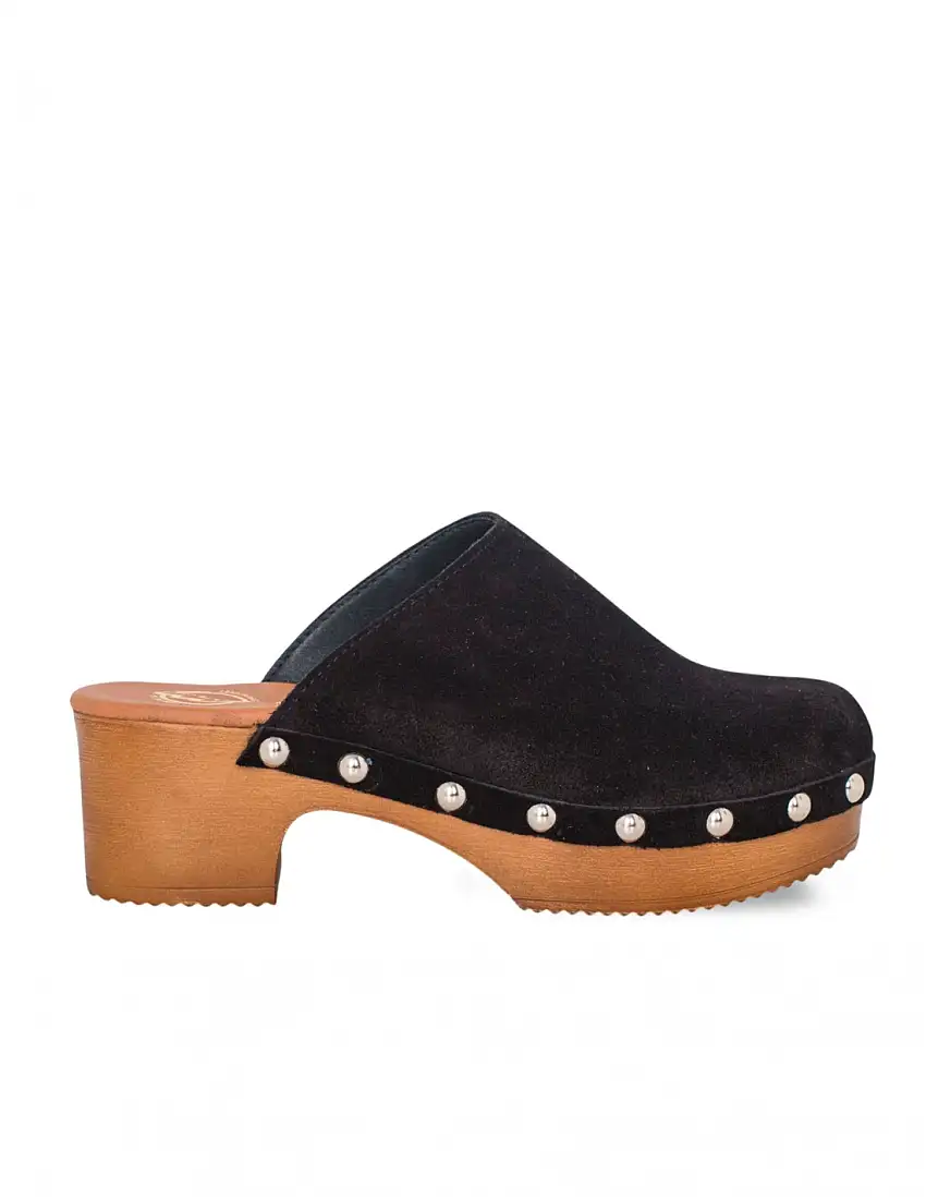 Zueco Madera Tachas Serraje Negro PERA LIMONERA